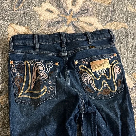 Wrangler Dark Blue Embroidered Flare Jeans - Picture 3 of 4